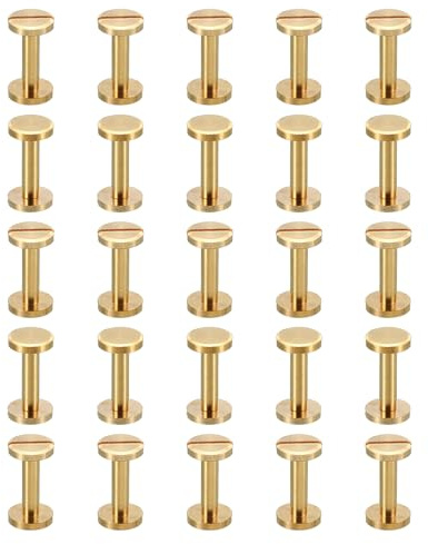 PATIKIL 25 Sets Chicago Screws, M4x16mm Chicago Screw Slotted Binding Post Screw Bolts Rivets Brass Fasteners Connectors for Leather Belt Scrapbook Photo Albums