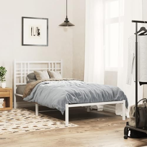 vidaXL Estructura de Cama con Cabecero, Somier Individual de Invitados, Armazón de Cama, Mueble para Dormitorio, Metal Blanco 90x190 cm