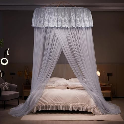 Moskitonetz Bett Für Doppelbett Einzelbett, Großes Rund Moskitonetz Spitze-Mückennetz Feinmaschiges Als Moskitoschutz, Fliegennetz Moskitonetze Für Zu Hause Indoor 150 X 280 X 1300 cm, Grau