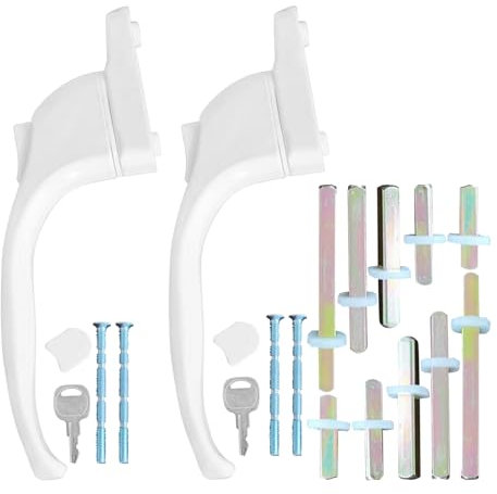 Lot de 2 poignées de fenêtre universelles verrouillables à double vitrage pour fenêtre et porte de balcon en UPVC intérieur et extérieur (blanc)