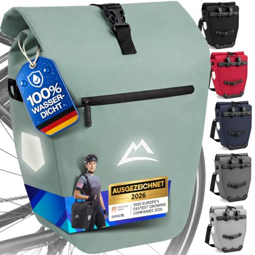 Nextcover® Cykelväska för bagagehållare [AquaShield-TPU] I 100 % vattentät bagagehållarväska med klicksystem och rullstängning I reflekterande cykelväska inkl. bärrem, cykelväskor