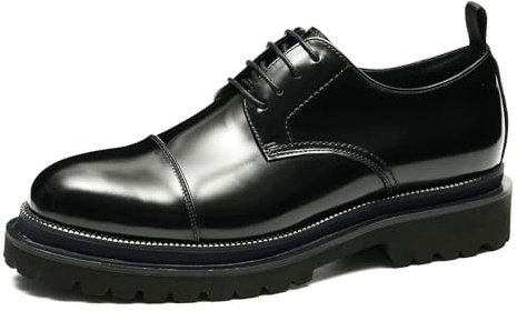 Derbys Casual in Vera Pelle da Uomo Scarpe da Abito Comode con Suola Spessa,Nero,40