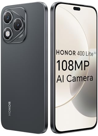 HONOR 400 Lite 5G Smartphone, 8GB 256GB, MTK 7025-Ultra, 5100mAh, Cámara AI de 108MP, 6,7 AMOLED Display 120Hz, IP64, Dual SIM, Android 15, Sin Cargador, Negro