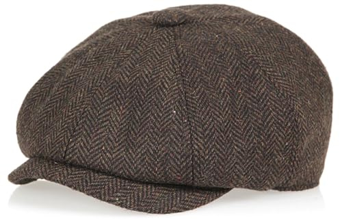 MCWTH Vintage Newsboy Caps for Toddler Boys, Tweed Flat Pageboy Beret Hats Kids 2-8 Years Old Black Coffee 4Years-8Years
