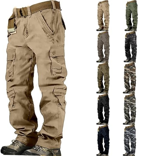 Pantalon cargo de combat pour homme, coton respirant, pantalon de randonnée de couleur unie, pantalon décontracté avec 8 poches, sans ceinture, pantalon de travail tactique militaire léger et doux