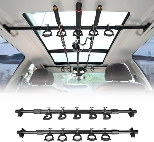 BOOSTEADY Lot de 2 Support de Canne à Pêche pour Voiture, Porte-Canne à Pêche Réglable 29-48 pour Véhicule, Support de Rangement pour 5 Cannes pour SUV Camion Wagons Van