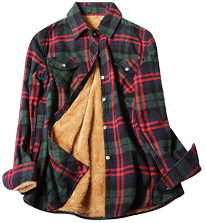 Generisch Camisa de leñador para mujer, forro polar cálido, a cuadros, manga larga, para otoño e invierno, chaqueta de manga larga, forrada de felpa, blusa, chaqueta de leñador, chaqueta, camisa