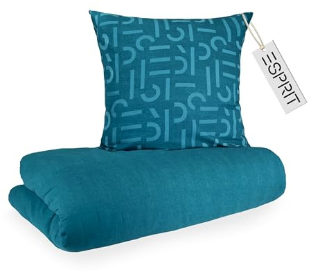 Esprit Home - Set biancheria da letto invernale in flanella, 135x200, cotone, petrolio blu - Set biancheria da letto lussuoso, 2 pezzi, ecologico - caldo, accogliente e soffice - 135 x 200 - Fodera
