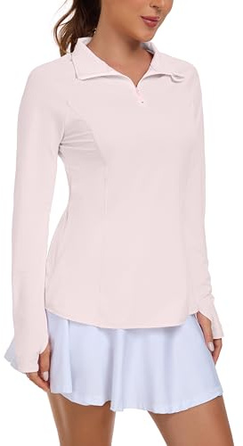 IWOLLENCE Top da corsa da donna UPF 50+ UV, vestibilità ampia, per golf, sport, allenamento, palestra, abbigliamento sportivo a maniche lunghe, rashguard con zip 1/4, activewear con fori per i pollici