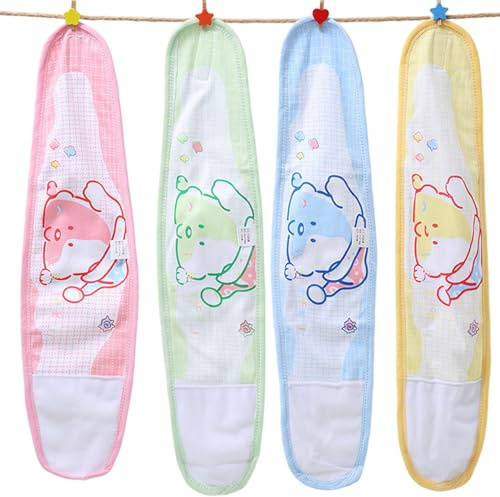 4 piezas de banda para el ombligo del bebé, cubierta suave del cordón umbilical de dibujos animados para recién nacido con 4 colores, banda para el vientre bebé para niño niña de 0 a 12 meses | A