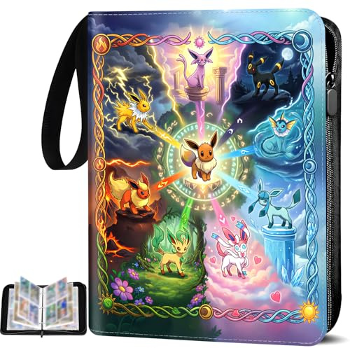 4 Pocket Trading Card Binder, 50 Pages 400 Cards Capacity, Collection Card Holder, Portable Waterproof PU Album Folder, for Cards Collectors, Boys and Girls Gifts (400)