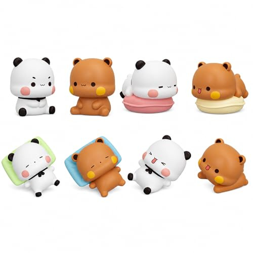 Bubu Dudu - 8 simpatiche statuette Bubu Dudu decorative, simpatiche mini figure decorative per cruscotto auto, orsetto panda kawaii, regalo per coppie, bambini, ragazze, ragazzi, ufficio, scrivania