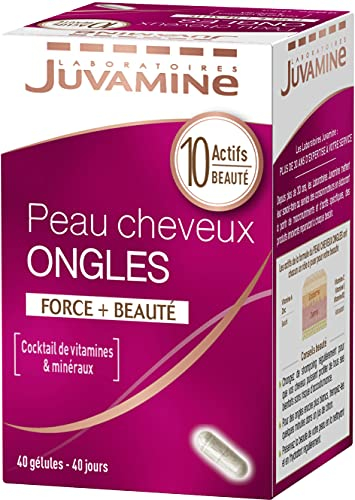 JUVAMINE - Peau Cheveux Ongles - Beauté et Antioxydant - 10 Actifs Beauté - A base de Zinc et Vitamines A, C, E, B1, B2, B3, B5, B6 et B8 - Programme de 40 Jours