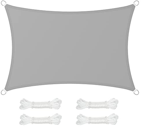 SONGMICS Sonnensegel 2 x 3 m, wasserfest mit Einer Wassersäule von 665 mm, Sonnenschutz aus reißfestem Polyester, UV-Schutz 93%, Terrasse, Garten, Balkon, rechteckig, 2 m Seile, hellgrau GSH23QY