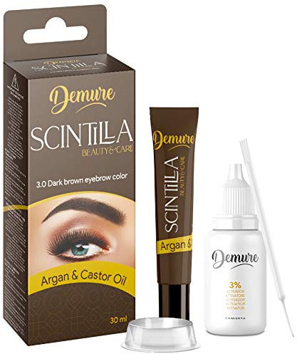 Tinta per Sopracciglia kit, colorante con olio di argan e di ricino, protegge, ripristina stimola la crescita delle sopracciglia (3.0 Marrone scuro)