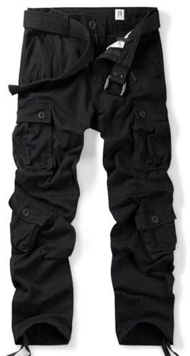 OCHENTA Men's Cotton Casual Cargo Work Military Tactical Combat Army Pants with 8 Pockets Black 38