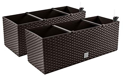 2X Blumenkasten Blumentopf Rattan-Optik - 60 x 25 x 24 cm - Pflanztopf Bewässerungssystem Balkonkasten Pflanzkästen, Umbra