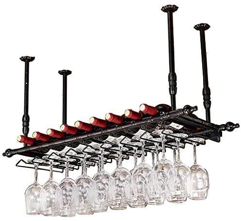 Soportes para copas Sostenedor del vidrio de vino Sostenedor del cubilete colgando estante del vidrio de vino bar escritorio Bar Club (120×30cm, Negro)