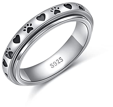 DAOCHONG Spinner-Fidget-Ring, S925-Sterlingsilber, Haustierpfotenabdruck, Liebes-Herz-Sorgenband, Zappeln, Stressabbau, Langeweile, Autismus, Ringe für Angst, Frauen, Männer, Tochter, (57)