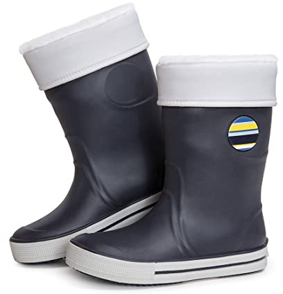 Stivali da Pioggia per Bambini, Wellington con Fodera Calda Rimovibile, Stivaletti per Bambini, Stivali Invernali, Dettagli Catarifrangenti 3M™ Scotchlite™, Fatti in Italia (32/33-Blu/Grigio Chiaro)