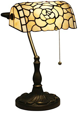 GAUUA Tiffany Banco Lámpara Iluminación Interior Lámpara De Mesa Barroco Clásico De Cristal De La Pintura De La Pantalla con El Interruptor del Tirón para La Lectura De Estudio