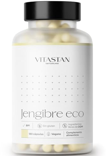Jengibre Orgánico VITASTAN 180 - Raíz de Jengibre con Gran Fuente de Vitaminas y Minerales - Propiedades Antiinflamatorias, Antioxidantes y Antimicrobianas - Mejora Salud General del Cuerpo