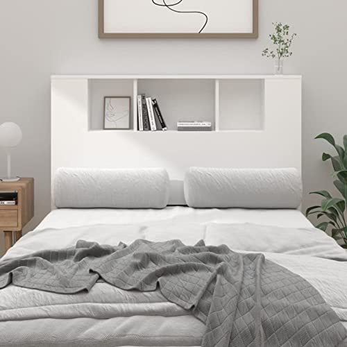 BULANED Kopfteil, Bettrückwand, Bettkopfteil Bezug, Bett Kopfteil, Bett Rückwand, Headboard Cover, mit Ablagen Weiß 120x18,5x104,5 cm