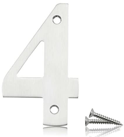 Bwintech 1 Pcs 75mm Satin Nickel SS304 House Numbers Door number 4, House Signs for outside, House Numbers Plaques for Front Wooden Door