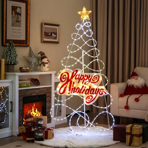 COSTWAY Albero di Natale Colorato da Esterno da 170 CM, Decorazioni di Natale con 216 Luci LED, 6 Modalità di Illuminazione, Decorazione Natalizia per Feste, Cortile, Giardino, Portico, Prato