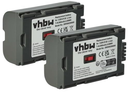 vhbw 2x batteria sostituisce Panasonic CGR-D220E/1B, CGR-D28, CGR-D28A, CGR-D28A/1B per videocamera camcorder (900mAh, 7,2V, Li-Ion)