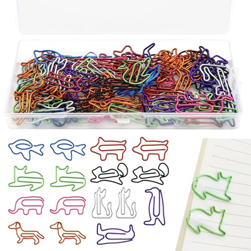 alwaiiz 80 Stück Büroklammern in Tierform, Farbig Lesezeichen Büroklammern, Metall Büroklammern Motiv Tiere mit Aufbewahrungsbox, Geeignet für Schulen, Wohnungen und Büros
