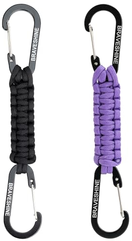 BRAVESHINE Keychain with Snap Hook Carabiner Clips, Paracord Keychain Carabiner Clips with Locking D Ring Hooks Hangers, Heavy Duty Lanyard Key Chain for Car Keys, Backpack, Tools, Men, Women