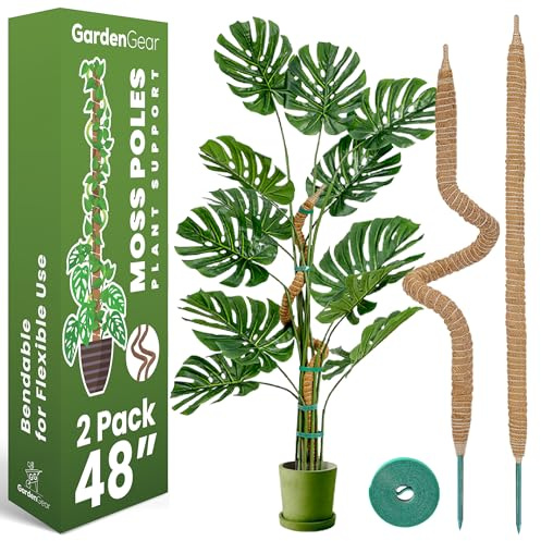 2 Pack 48'' Bendable Moss Pole Monstera Plant Support for Climbing Indoor Plants - Stakes for Potted Climbers - Tall Sticks Indoor Trellis for Houseplants - Accessories for Monstera Pot
