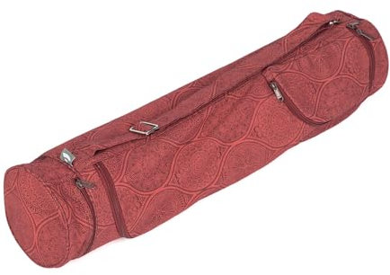 Bodhi Yogatasche ASANA Bag Cotton | Maharaja Collection | Yogamattentasche in verschiedenen Größen | Baumwolltasche für Yogamatte & Zubehör | inkl. Außentaschen | 60 cm | Mayuri/dunkelrot