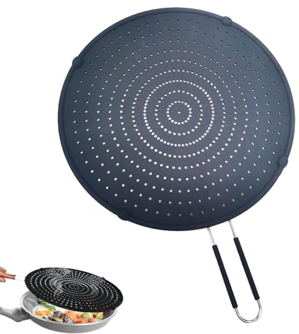 Protection Anti-Éclaboussures en Silicone, Anti Eclaboussure Cuisine, 32 cm Couvercle Anti Eclaboussure, Couvercle Anti Projection avec Poignée, Multi-Usage Outil Cuisine pour Cuisson et Friture