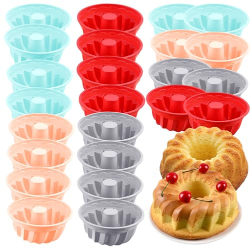 Liuer 24PCS Moule Kouglof, Bundt Cake, Baba au Rhum, Savarin et Cannelé en Silicone - Mini Moule à Muffins Antiadhésif pour Cannelés Croustillants et Dorés