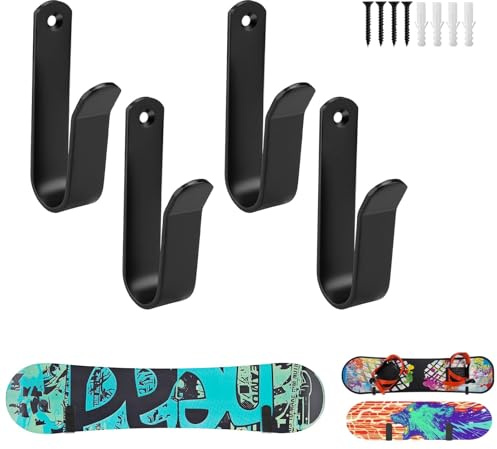 FINELYCR 4 Stück Snowboard Wandhalterung Schwarz, Snowboard Halterung 10 cm, Skateboard Wandhalterung mit Schrauben und Expansionsrohr, für Snowboard, Skiboard, Longboard, Skateboard, HXBGG16