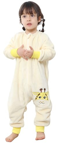 TMEOG Saco de Dormir Bebe con Pies TOG 2 Pijama Polar Manga Larga Pelele con Cremalleras para Niño y Niña 1-6 Años(Amarillo,120)