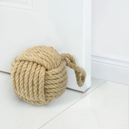 Marwood Rope Knot Door Stops Decorative Nautical Ball Door Stopper Handmade with Handle, Jute Weighted Interior Doorstop Sailor Knot for Door and Window - Spherical (6x6, 4lbs)