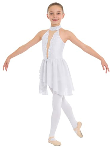 Kaerm Kids Girls Lyrical Dance Dress Contemporary Modern Latin Jazz Ballet Dance Performance Costume White 13-14 Years