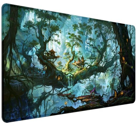 Tappetino da scrivania con albero della foresta magica (89,9 x 40,9 cm), tappetino per mouse grande per computer portatile, tappetino da gioco da tavolo, tappetino da gioco fantasy art XXL, tappetino