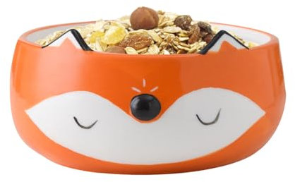 FOGARI Müslischale für Kinder, Keramik Müsli Schüssel mit niedlichem Katzen- und Fuchsdesign, leicht zu reinigen, glatte Kanten, hitzebeständig – perfekt für Frühstück und Snacks (Fuchs)