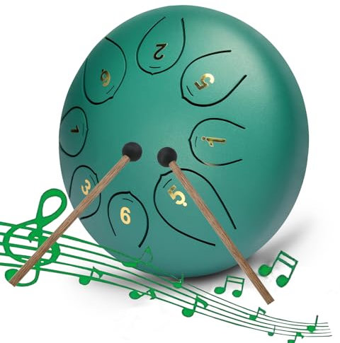 Steel Tongue Drum, 8 Noten 6 Zoll Musikinstrumente mini Steel Pan Tones Percussion Instrument Hand Pan Drum Stahlzungen Ätherische Trommel mit Stofftasche, Musikbuch und Schlägel