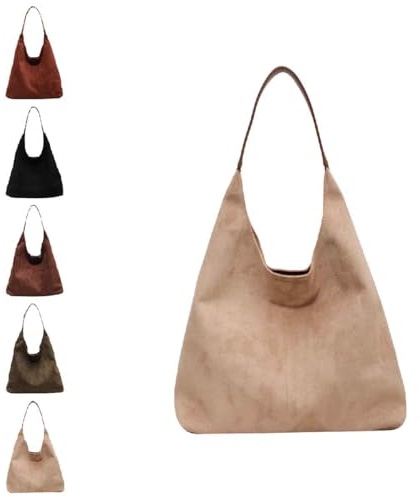 Generisch Damen Wildleder Handtasche,Wildleder Tasche Damen,Schultertasche,Tragetasche,Wildleder Shopper Tasche,Damen-Shopper,Geeignet FüR Arbeit, Einkaufen, Reisen (Beige)