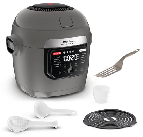 Moulinex Multicook Fry - Multicocina y aire freidora (12 programas, 6 L, gris, espátula incluida YY5553FB