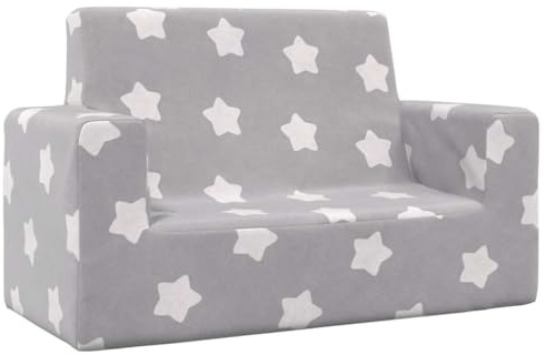 vidaXL Sofá Infantil de 2 plazas Gris Claro con Estrellas Felpa Suave