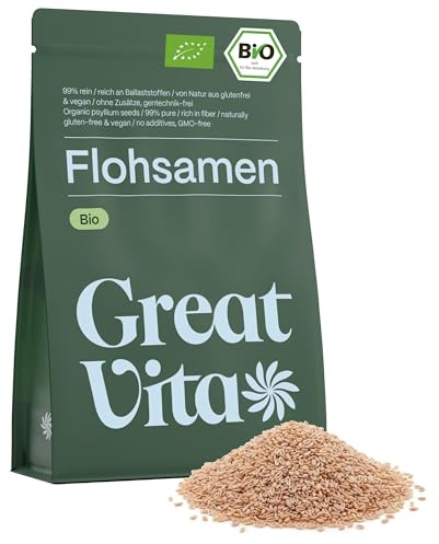 GreatVita - Semillas de psyllium orgánicas (3 x 1000 g, 99% puras enteras, calidad orgánica certificada de la India, ricas en fibra y sin gluten, veganas, ideal para una dieta saludable)
