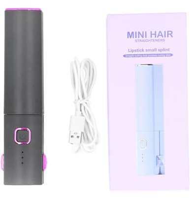 Dubbel mini plattång & lockjärn, 5 W resestorlek mini USB uppladdningsbart batteri platt järn plattång plattång för kvinnor resa hem (grå)