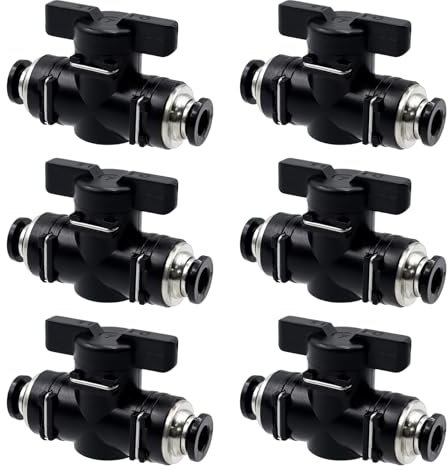 CONNECTION 6 Pièces Vannes à Bille Pneumatiques 6 mm Droit Connecteur Pneumatique avec Vanne Manuelle Robinet à Boisseau Sphérique Pneumatique pour Raccorder, Contrôler Tuyaux et Fermeture du Fluide