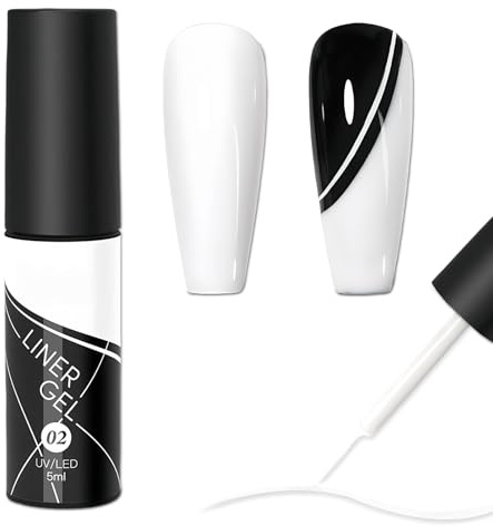 Liner Nagellack Gel - Weißer Nagellack Langanhaltend - Painting Gellack mit Dünner Nagelkunst-Pinsel - Klassische UV Nail Polish für Drawing Swirl Lines French Maniküre Home DIY Nail Art (White, 5 Ml)